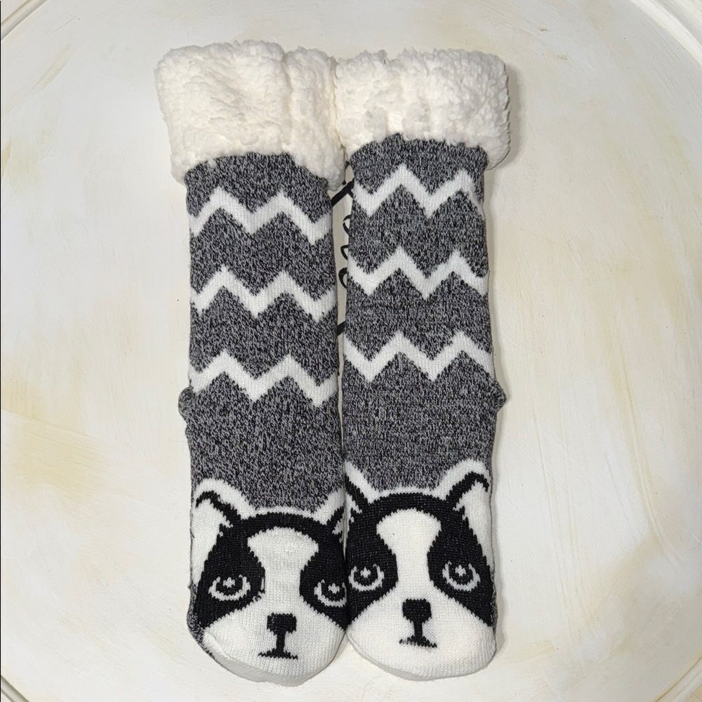 Cozy Fun Black, Gray and White fuzzy Dog Socks new without tags
